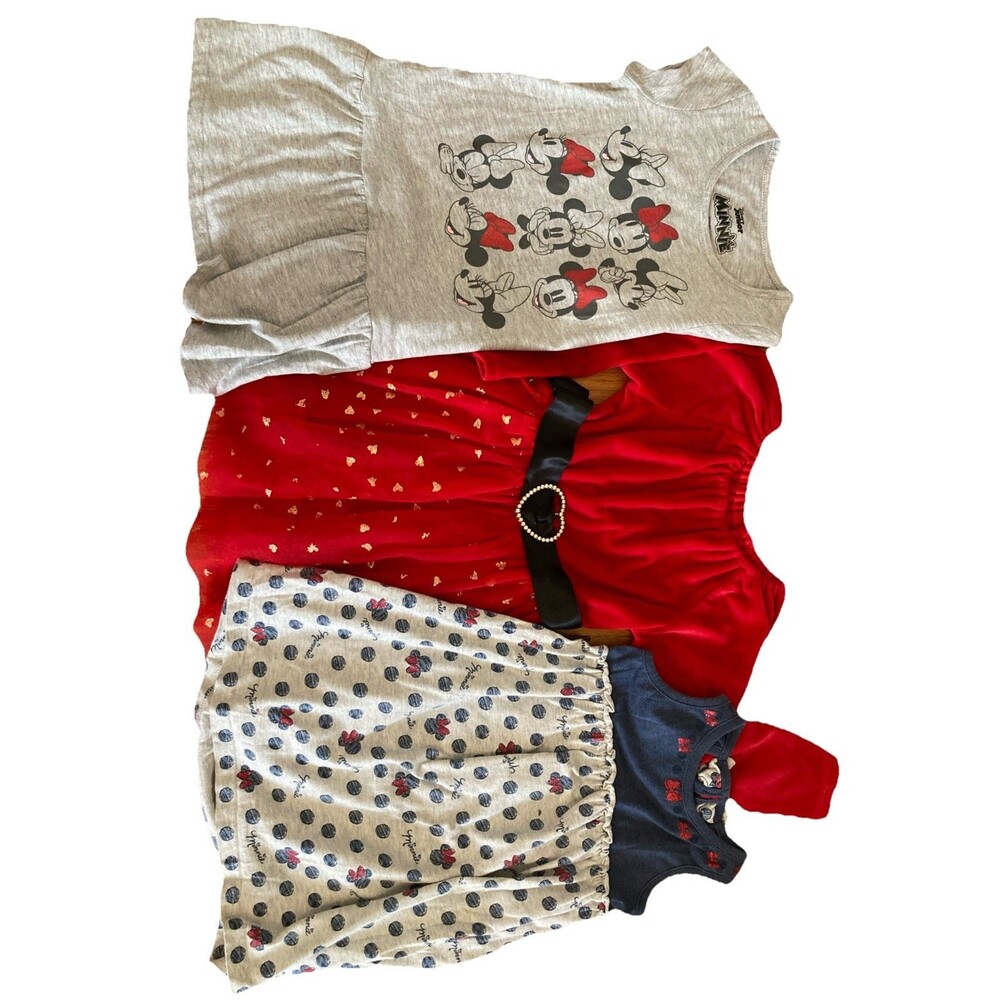 3 Girls 4T Dresses- Minnie Mouse & Valentines Red Gold Hearts